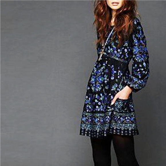 Free People Sequin Matroyshka Russian Doll Tunic Dress Sz 8 Black Embroidered - Picture 2 of 10